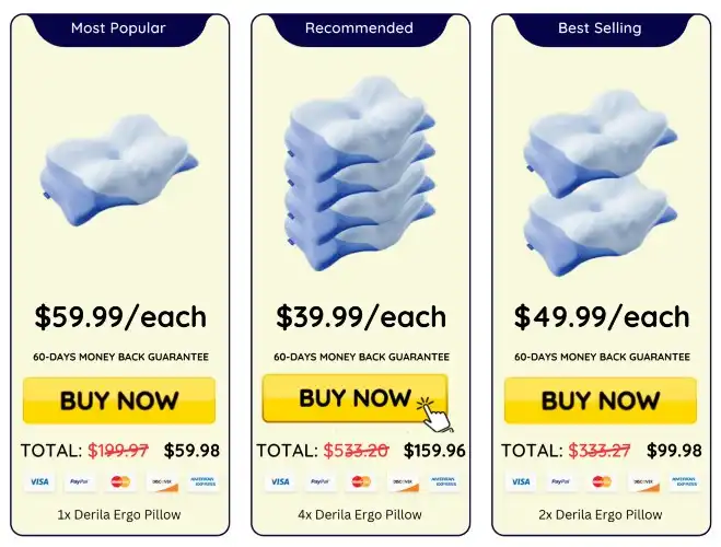 Derila Ergo Side Sleeper Pillow Pricing USA — Packages Available